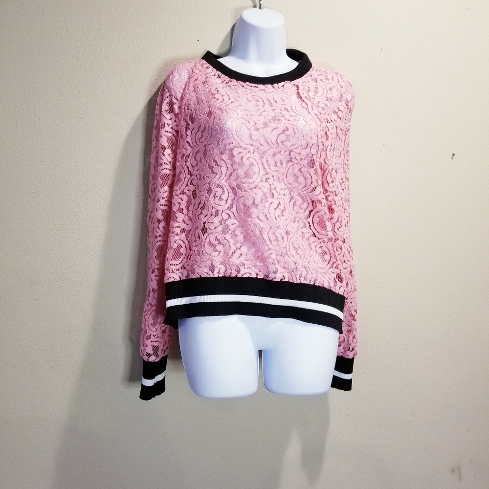 Zara Pink Lace Crew Neck Sweater
